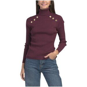 GREIGE Hammered Button Turtleneck Sweater